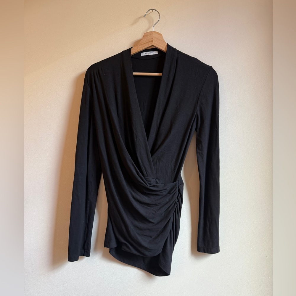 MM.LaFleur Draped Wrap Top – Black – Size M